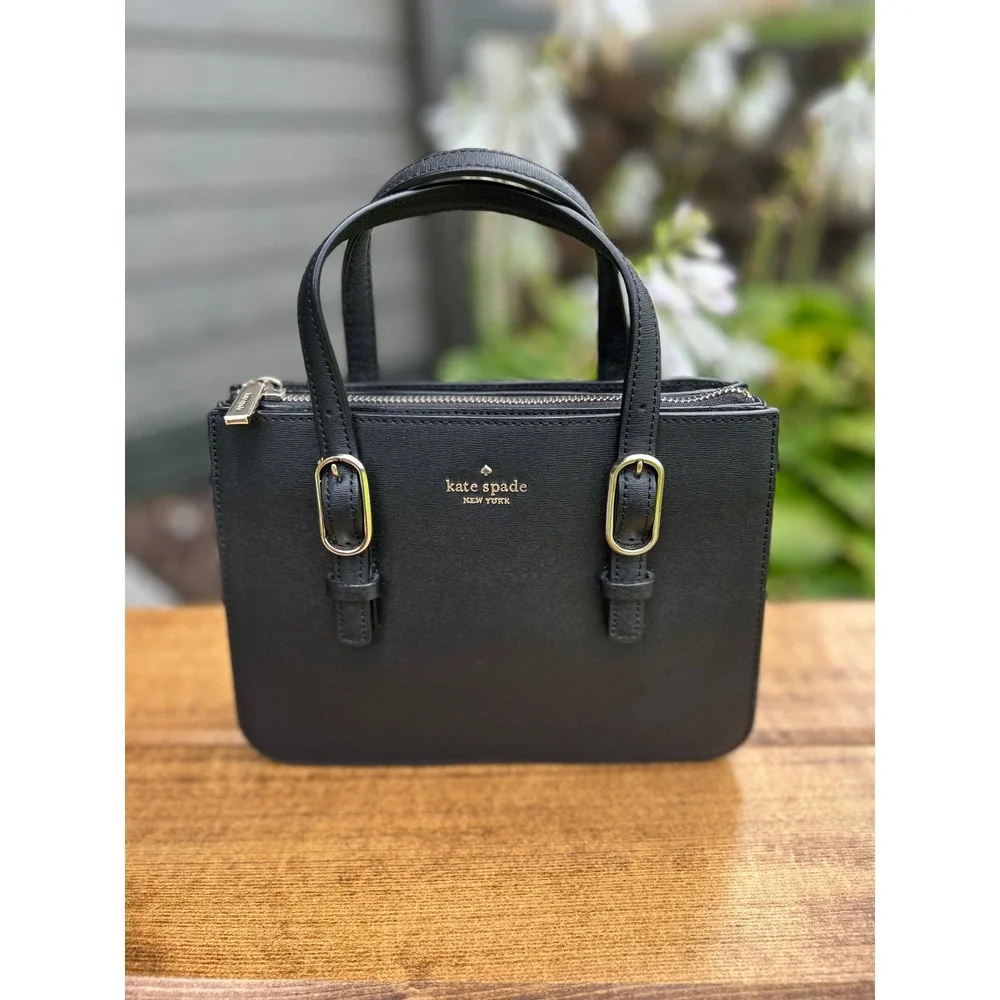 Kate Spade Connie Small Mini Triple Gusset Satchel Black Leather Crossbody EUC
